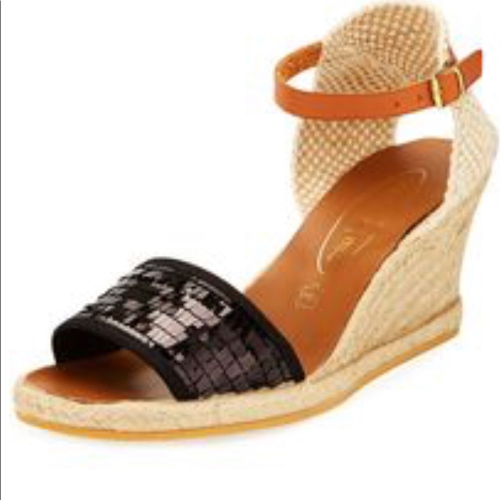 Bugle-beaded Espadrille Wedge Sandal